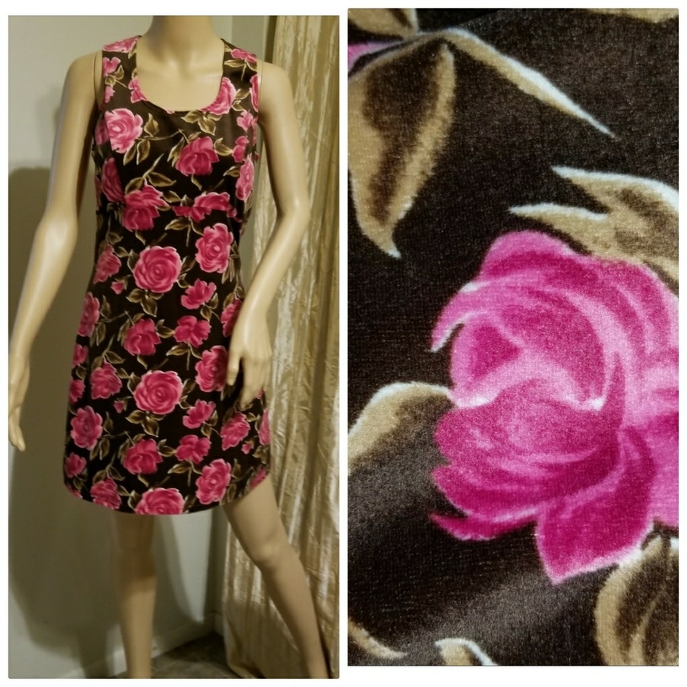 1970s velvet floral dress